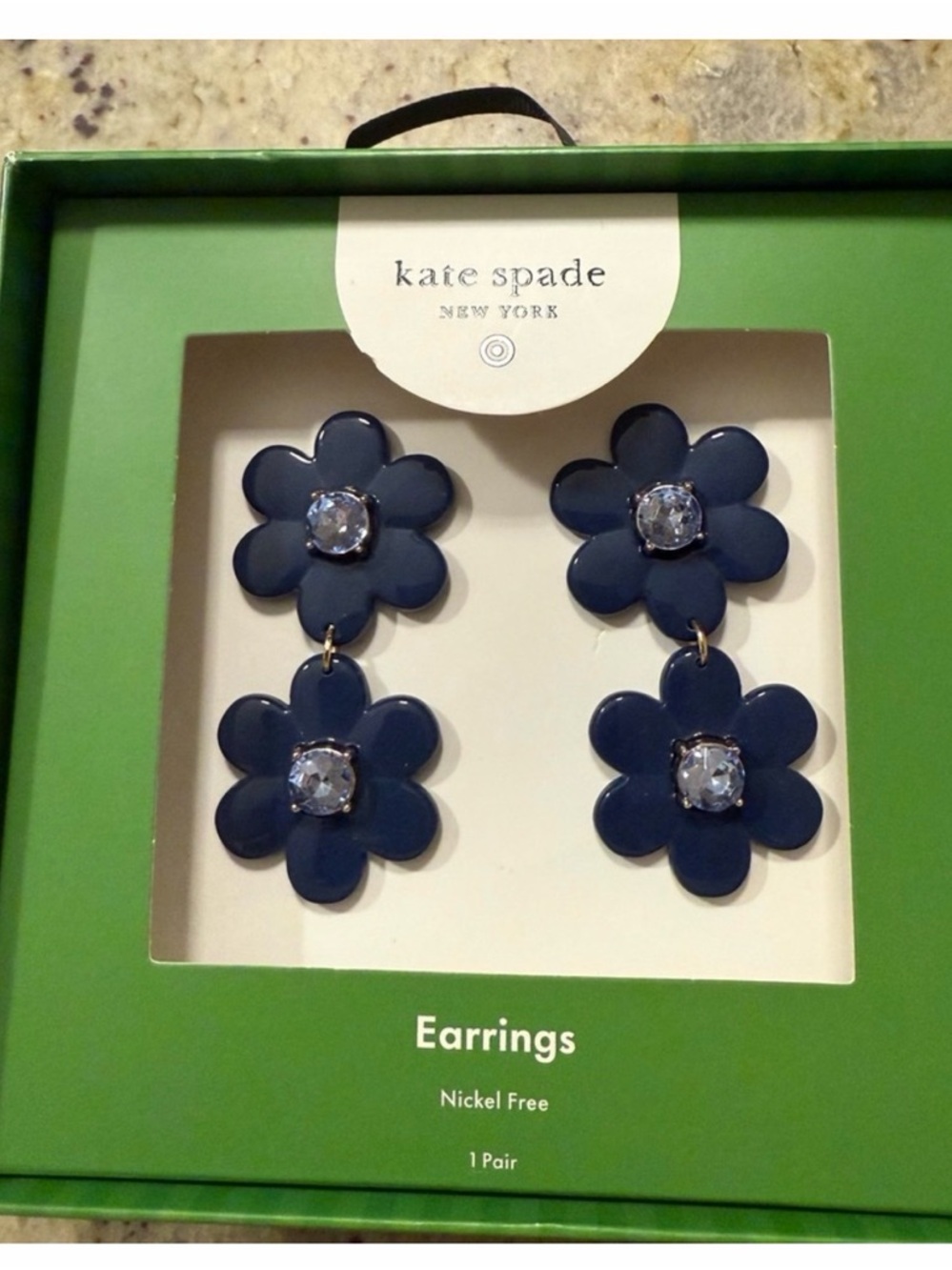 kate spade navy double floral drop earrings